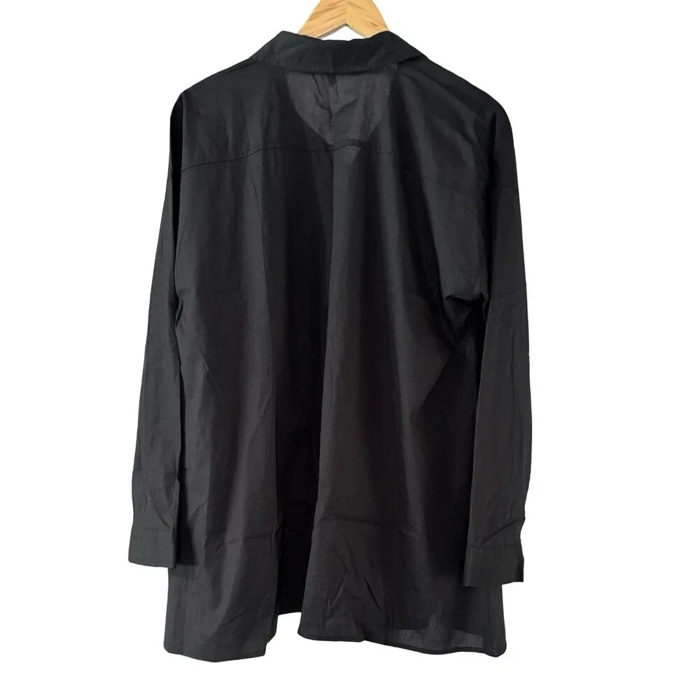 Eileen Fisher Washed Organic Cotton Poplin Tunic Button Down Black Shirt Large